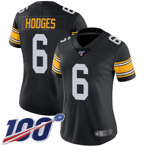 Women Pittsburgh Steelers Football #6 Limited Black Devlin Hodges Alternate 100th Season Vapor Untouchable Nike NFL Jersey